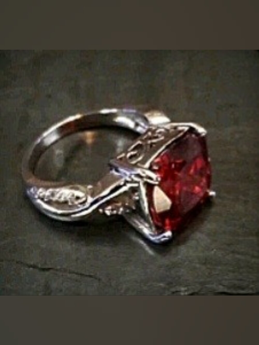 925 Sterling Silver FiligreeBand Simulated Ruby Statement Size 8
